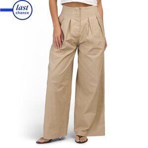 IDEM DITTO Latte Linen Blend High Rise Wide Leg Pleated Pants